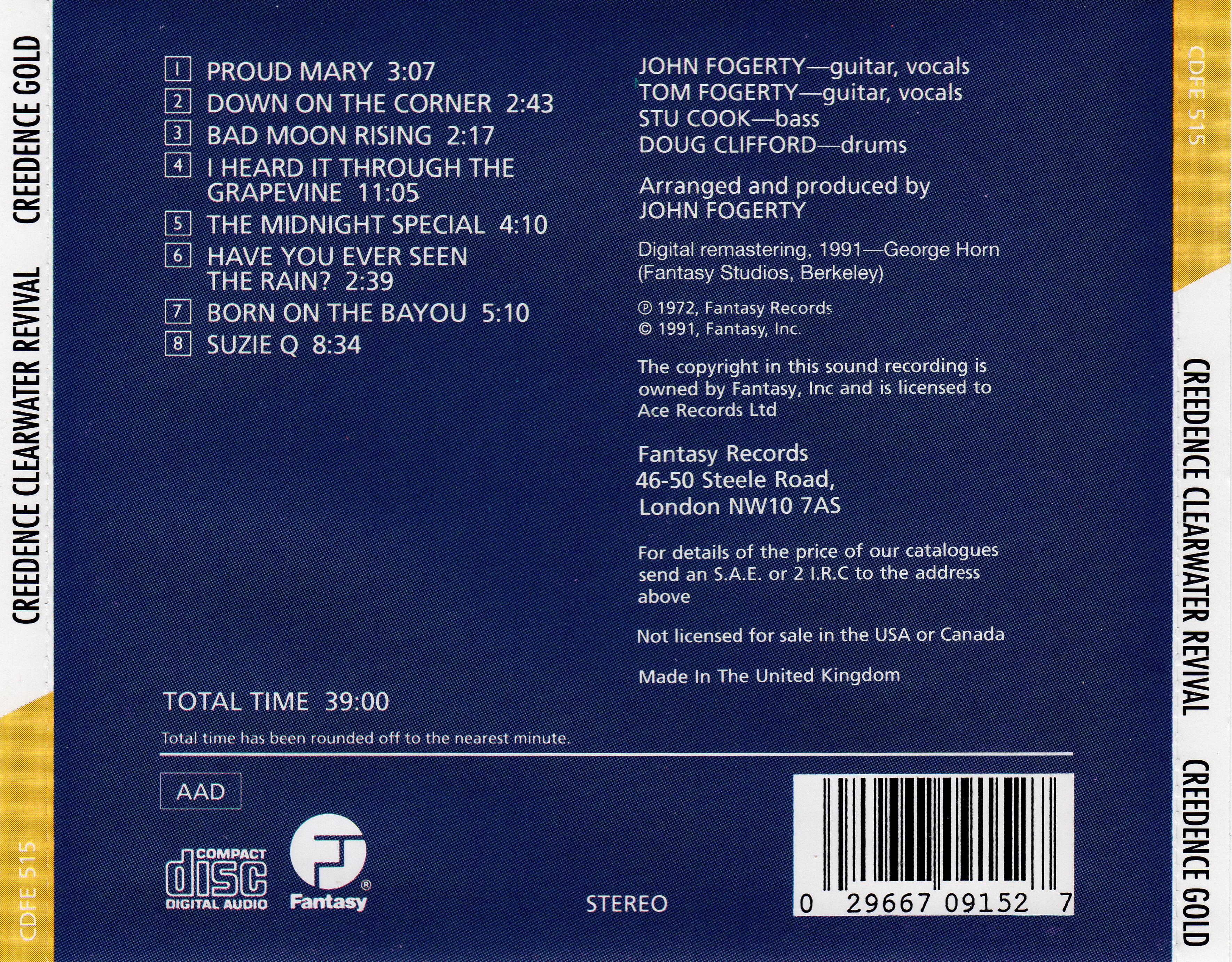 Creedence Clearwater Revival Creedence Gold : Back UK